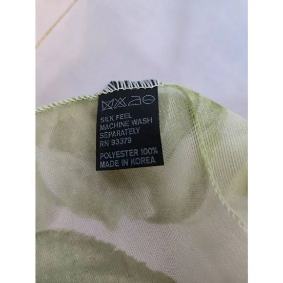 Womens Green Floral Sheer Square Neck Or Head Scarf - Picture 5 of 5